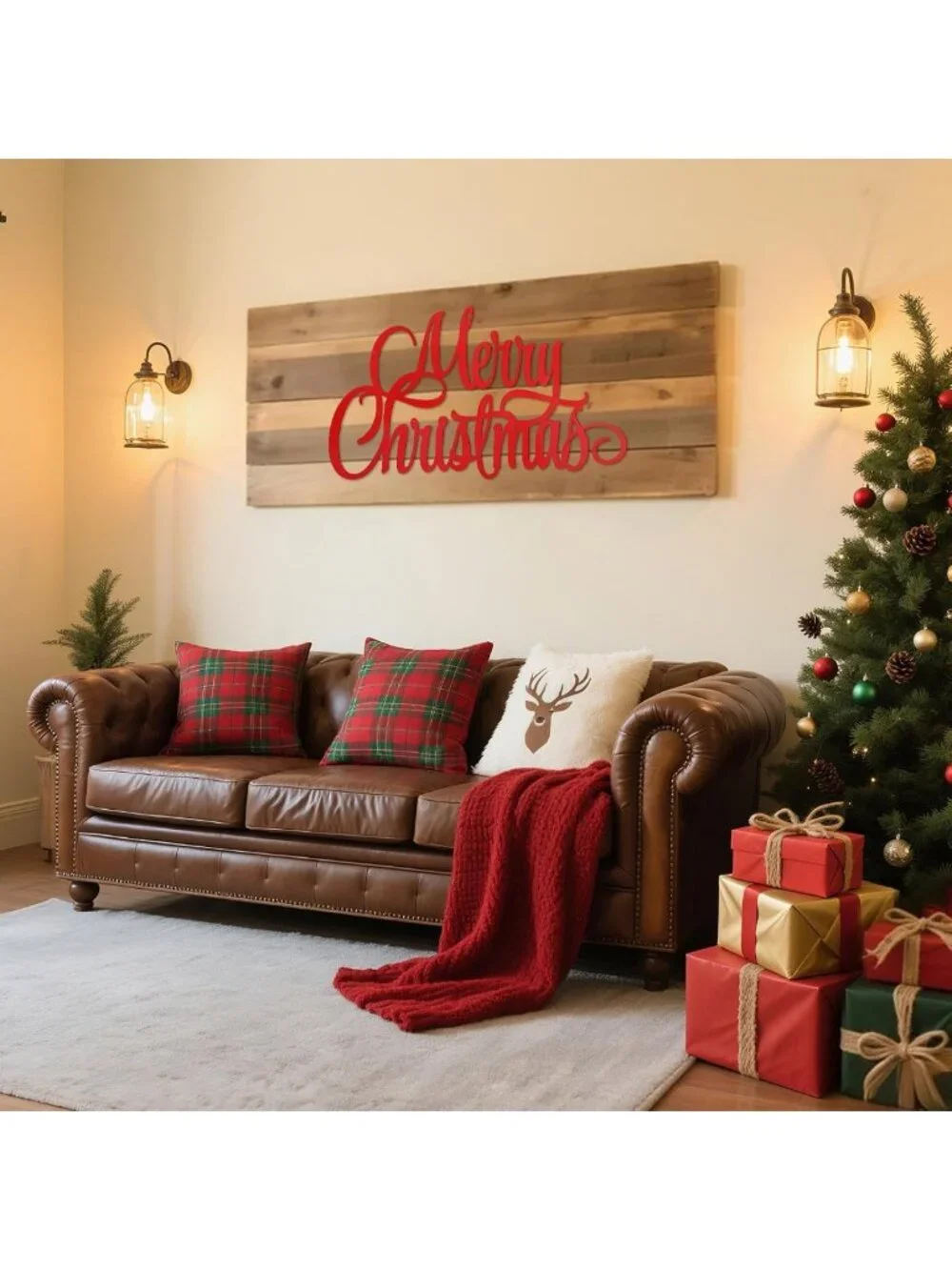 35 Inch Red Merry Christmas Metal Wall Art - Outdoor Holiday Decor